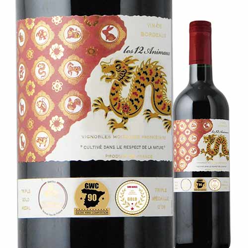 干支ワイン（龍｜辰）レ・ドゥーザニモ 2020年 フランス ボルドー 赤ワイン フルボディ 750ml
