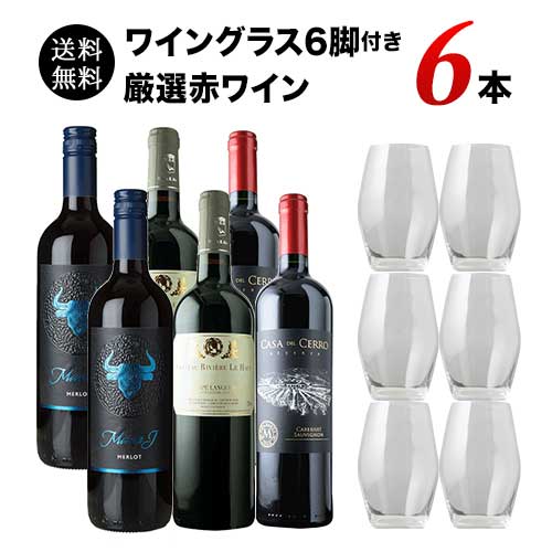 【限定セット】飲食店様応援キャンペーン！グラスワインにおすすめ！ワイングラス6脚付き 厳選ワイン6本セット(赤ワイン） 送料無料
